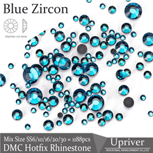 Upriver-diamantes de imitación SS6 SS10 SS16 SS20 SS30, mezcla de tamaños de zirconia azul, DMC, Hotfix, cuentas de vidrio planas para bricolaje 2024 - compra barato