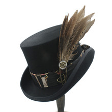Chapéu superior feminino steampunk, chapéu de couro feito à mão e de lã, chapéu de cilindro/boné 4 tamanhos, 13.5 2024 - compre barato