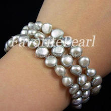 Wedding Pearl Jewelry - Free Shipping -Triple - Row AA 7-7.5 Inches 7-8mm Gray Color Natural Freshwater Pearl Bracelet 2024 - buy cheap