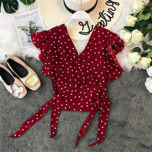 Sanishroly New Women Summer Ruffles Blouse V-Neck Polka Dot Chiffon Blouses Female Tie Bow Short Sleeve office Shirts Tops SE638 2024 - buy cheap