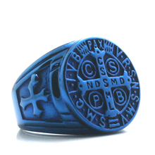 Anel azul de aço inoxidável de santo benedito nursia, crânio, exormismo de jesus, 316l 2024 - compre barato