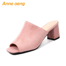 Summer women slippers high heels slides shoes open-toe casual concise elegant ladies outside summer women shoes pink mules 2024 - buy cheap