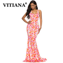 VITIANA-Vestido largo De trompeta sin mangas para mujer, traje femenino con estampado rosa, espalda descubierta y escote, para playa y Fiesta De verano, 2019 2024 - compra barato