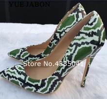 Zapatos de tacón alto con estampado de serpiente para mujer, tacones sexys con punta estrecha, color verde, 12cm/10cm/8cm, YUE JABON, novedad de 2021 2024 - compra barato