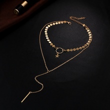 Chic Gold Silver Double layer Tassels Necklaces Women Round Star Geometry Long Chain Choker Cuboid Pendants Necklace Jewelry 2024 - buy cheap