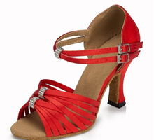 New Women Red Satin Rhinestone Buckles Salsa Ballroom Tango Dance Shoes Latin Dance Dancing Shoes ALL Size 2024 - buy cheap
