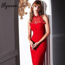 Bqueen 2019  Sexy Hollow Out Lace Backless Midi Lace Up Women Bandage Party Dress Elegant Ruffles Bodycon Winter Women Dress 2024 - buy cheap