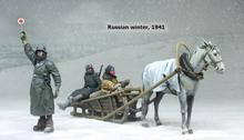 Figura de resina sin pintar a escala 1/35, figura de colección rusa de invierno 1941 (3 figuras, caballo, trineo) 2024 - compra barato