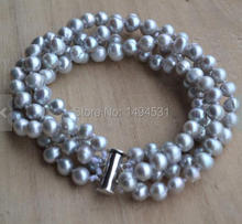 Pulsera de perlas al por mayor-Color gris 4 filas 5-6mm auténtica pulsera de perlas de agua dulce, fiesta de boda, de dama de honor joyería 2024 - compra barato