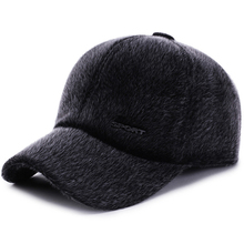 HT2072-gorra de béisbol de piel sintética de visón para hombre, gorro grueso y cálido, Snapback ajustable con solapa para la oreja, Otoño e Invierno 2024 - compra barato