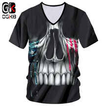 OGKB V-neck Tshirt Black Women/men Cool Print Skull 3D T-shirt Teeth T Shirts Unisex Slim Fit Short Sleeve Fitness Casual Tees 2024 - buy cheap