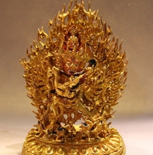 12 "Тибетский буддизм, бронзовый 24K Gold Yamantaka Yama Buddha Protection Статуэтка Бога 2024 - купить недорого