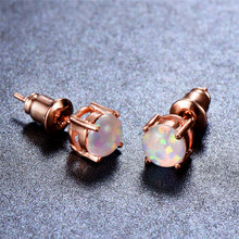 Bamos Blue/Green/White Fire Opal Stud Earrings Trendy Small Beaded Earrings Simple Rose Gold Filled Fine Jewelry For Women 2024 - buy cheap
