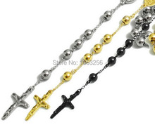 Escolher cor, preto/dourado 316l aço inoxidável jesus cruz bola de rosário colar para mulheres homens 4mm de largura 2024 - compre barato