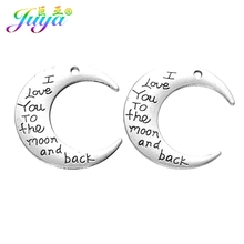 Juya-abalorios en forma de luna con letras "Love You To The Moon And Back", Charms para fabricación de joyas hechas a mano, Color plateado antiguo, 6 unids/lote 2024 - compra barato