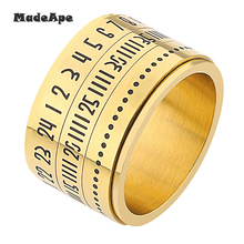 Madape nova moda redonda anéis masculinos girar texto senha titanium aço inoxidável par anel para mulher presente 2024 - compre barato