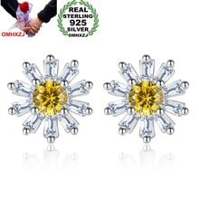 OMHXZJ Wholesale Personality Fashion Sweet Woman Girl Gift White & Yellow Sakura Daisy 925 Sterling Silver Stud Earrings YS468 2024 - buy cheap