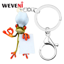 WEVENI Acrylic Cook Chef Frog Key Chains Keychains Ring Cute Animal Jewelry For Women Girls Bag Purse Charms Gift Wholesale 2019 2024 - buy cheap