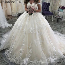 Cinderella Sweetheart Off The Shoulder Ball Gown Soft Tulle Lace Applique Wedding Dresses Luxury Lace Brdal Dresses 2019 Newest 2024 - buy cheap
