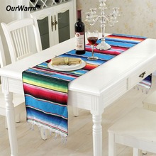 OurWarm Blue Mexican Serape Table Runner Wedding Blanket Cotton Tablecloth Passion Pink Home Decor Fiesta Hawaiana Party Favors 2024 - buy cheap