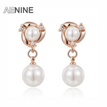 AENINE Fashion White Simulated Pearl Stud Earrings For Women Classic Rose Gold Wedding Earrings Jewelry Kolczyki L2020018215 2024 - buy cheap