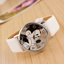 Reloj de cuarzo con dibujos animados para mujeres y niños, pulsera de cuero con diseño de Mickey ver, regalo para niños y niñas 2024 - compra barato