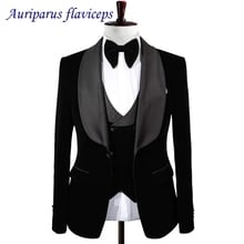 Black Velvet Groom Tuxedos Tailor Groomsman Suit Shawl Lapel Man Suit Dinner Suit Velvet Wedding Suit(Jacket+pants+vest) 2024 - buy cheap