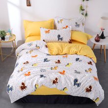 White Minimalist Style Bedding Set Cartoon Horse yellow Home Beddings King queen twin full Size Duvet Cover Pillowcase 3/4pcs 2024 - buy cheap