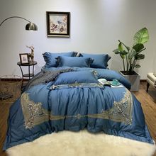Luxury Egypt Cotton Blue Classics Bedding Set Embroidery Silky Duvet Cover Sets Bed Sheet Pillowcases Queen King Size 4Pcs 2024 - buy cheap