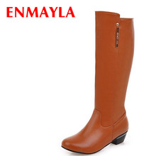 ENMAYLA New High Heel Boots Women Slip-on Long Boots Female  Shoes Woman Black White Gray Colors Fashion Boots Square Heel Boots 2024 - buy cheap