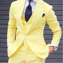 Chaqueta ajustada de 3 piezas para hombre, traje de novio, traje personalizado, estilo de fiesta, color amarillo, novedad 2024 - compra barato