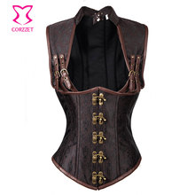 Gothic Collared Top Brown Steampunk Corset Underbust Jacket Vest Plus Size Corsets and Bustier Steel Bone Korsett For Women Sexy 2024 - buy cheap