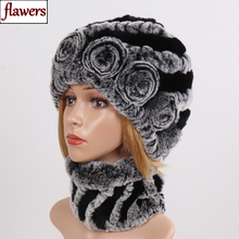 New Women Winter Real Fur Scarves Hats Sets Good Elastic Knit Real Rex Rabbit Fur Scarf Hat Ladies 100% Natural Fur Scarves Caps 2024 - buy cheap