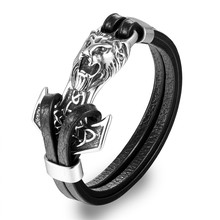 MKENDN High Quality Men Bracelets Stainless Steel Anchor Lion Shackles Leather Bracelet Men Wristband Fashion Jewelry Pulseras 2024 - buy cheap
