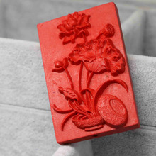 New lotus flower carving vintage synthetic red cinnabar rectangle pendant ancient fit for necklace jewelry 36*56mm B1540 2024 - buy cheap