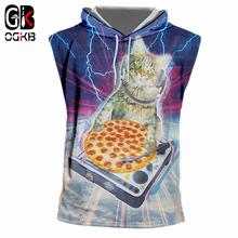 OGKB Funny Space Tank Top With Cap Print Pizza Cat 3d Hooded Tank Top For Women/men Hiphop Streetwear Sleeveless Hoodie Plus 7xl 2024 - buy cheap