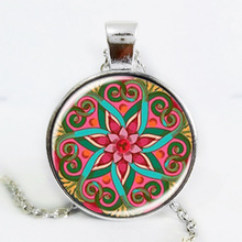 Mandala lotus necklace colorful henna yoga pendant & necklaces glass cabochon statement jewelry om symbol buddhism zen 2017 2024 - buy cheap