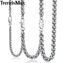 Trendsmax Braided Wheat Link Necklace for Men Stainless Steel Chain Silver Color 3-10mm KKNM158 2024 - buy cheap