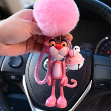 Cartoon Cute Animal Anime Pink Panther Keychain Rabbit Fur Ball Pom Pom Key Rings Bells Key Chains Women Car Bag Charms Pendant 2024 - buy cheap