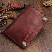 AETOO Original retro multi-functional anti-theft chain cowhide vertical wallet buckle multi-card purse men and women wallet 2024 - buy cheap