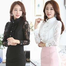 2018 Women Victorian Blouse Long Sleeve Lace Floral Chiffon Casual Tops High Neck Shirt 2024 - buy cheap