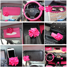 Car Interior Accessories Pink Roseo Red Flower Steering Wheel Cover Neck Rest Pillow Seatbelt Cover Shifter Hand Brake Sets 2024 - buy cheap