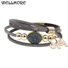 WELLMORE Elephant leather bracelets charm beaded bracelets for women girl gifts Bohemian wrap bracelets wholesale dropshipping 2024 - buy cheap