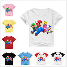 Модные хлопковые футболки «Супер Марио» для мальчиков и девочек, детские футболки с коротким рукавом и мультяшным принтом, детские топы, футболки 2024 - купить недорого