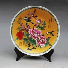 Plato de porcelana rosa pintado con pájaros y flores, familia de porcelana arcaica China exquisita hecha a mano 2024 - compra barato