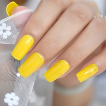Puntas de uñas postizas de Gel, cobertura completa de acrílico, color amarillo, puro Limón, 24 Uds./kit 2024 - compra barato