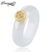 Anillos de cerámica de 6mm para mujer, joyería clásica de cerámica saludable, Color blanco y negro con cristal brillante redondo dorado para mujer, novedad 2024 - compra barato