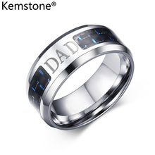 Kemstone Fashion 8MM Stainless Steel Laser Dad/Fish/Lucky Tree/Masonic Blue Black Carbon Fiber Men Ring Jewelry Gift 2024 - buy cheap