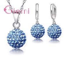 Best Hot New Jewelry Sets 925 Sterling Silver Austrian Crystal Pave Disco Ball Lever Back Earring Pendant Necklace Woman 2024 - buy cheap