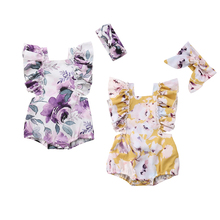Macacão floral sem mangas com babados para bebês, roupas de princesa para meninas, 2 peças, 0 a 24m 2024 - compre barato